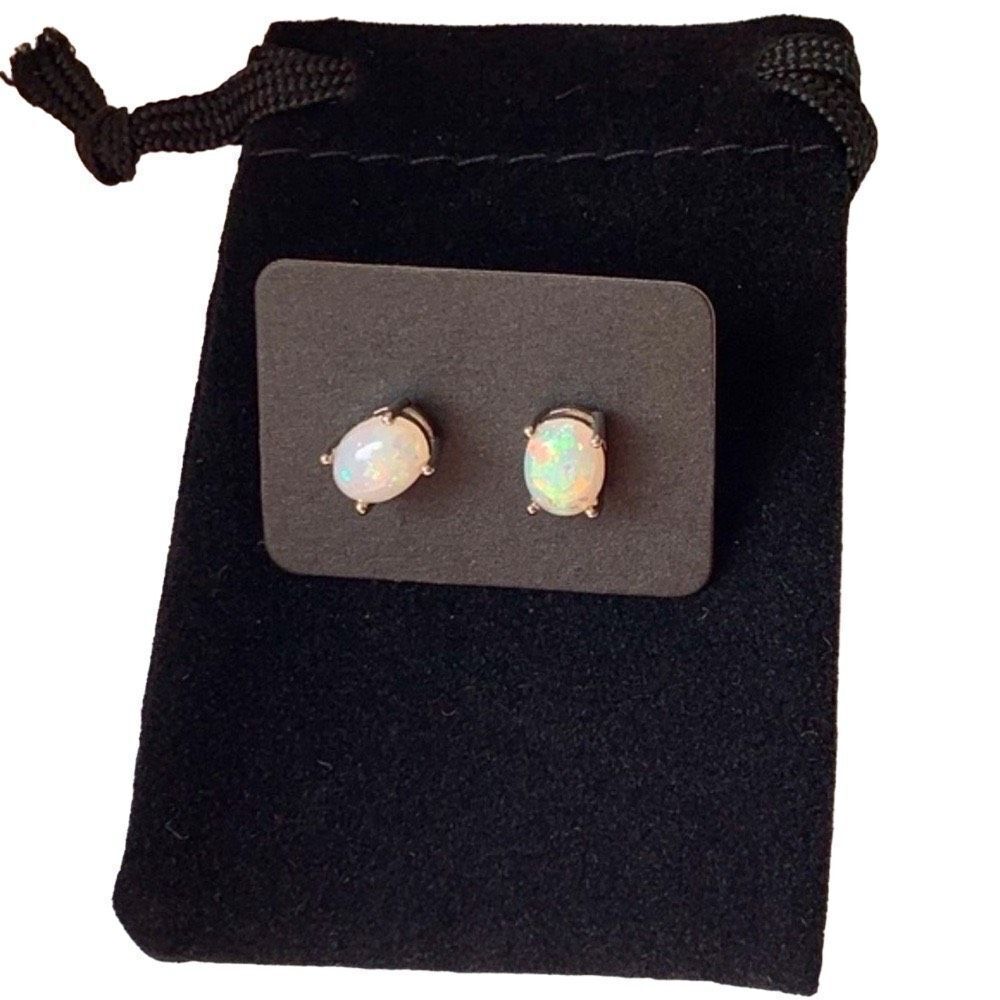 Oval Opal Stud Earrings | Lab-Created Stones + Gift Pouch | October Birthstone